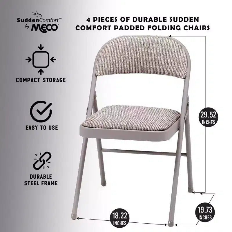 MECO Sudden Comfort Chaise Pliante Rembourrée en Métal et Tissu, Portable, pour la Maison, l'Extérieur et le Bureau, avec Dossier Contourné, Gris (Lot de 12)