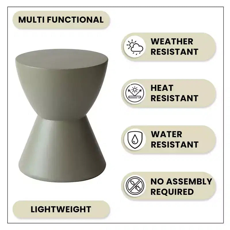 Table d'appoint LeisureMod Loft Hourglass Fiberstone - Table d'appoint moderne pour l'intérieur et l'extérieur
