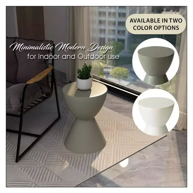 Table d'appoint LeisureMod Loft Hourglass Fiberstone - Table d'appoint moderne pour l'intérieur et l'extérieur