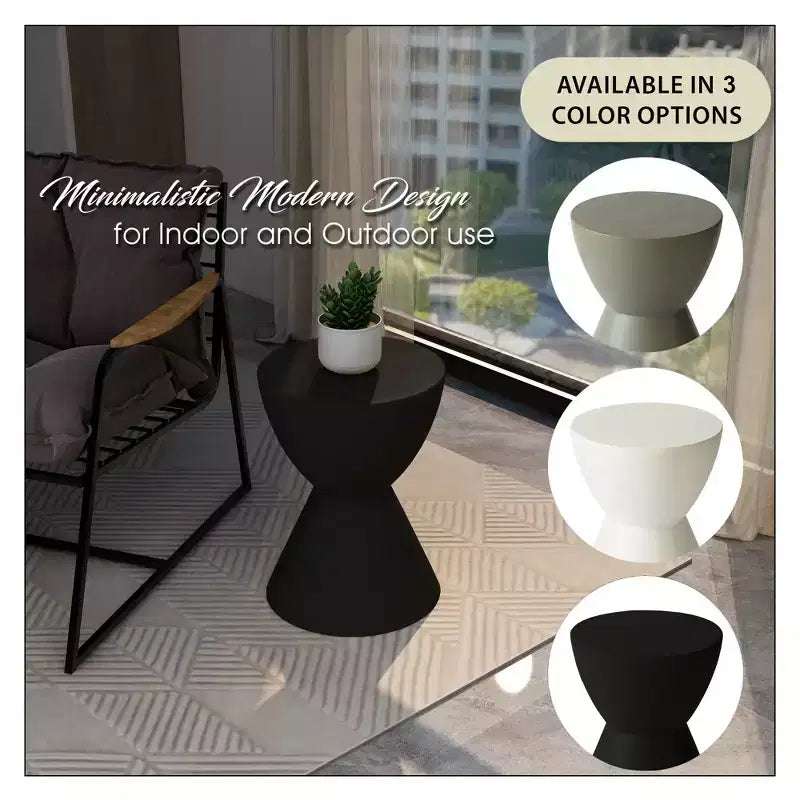 Table d'appoint LeisureMod Loft Hourglass Fiberstone - Table d'appoint moderne pour l'intérieur et l'extérieur