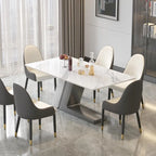 Table de salle à manger moderne en ardoise avec plateau rectangulaire en pierre frittée blanche et pieds en métal -- 160/180/200