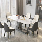 Table de salle à manger moderne en ardoise avec plateau rectangulaire en pierre frittée blanche et pieds en métal -- 160/180/200