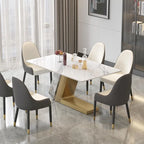 Table de salle à manger moderne en ardoise avec plateau rectangulaire en pierre frittée blanche et pieds en métal -- 160/180/200