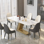 Table de salle à manger moderne en ardoise avec plateau rectangulaire en pierre frittée blanche et pieds en métal -- 160/180/200