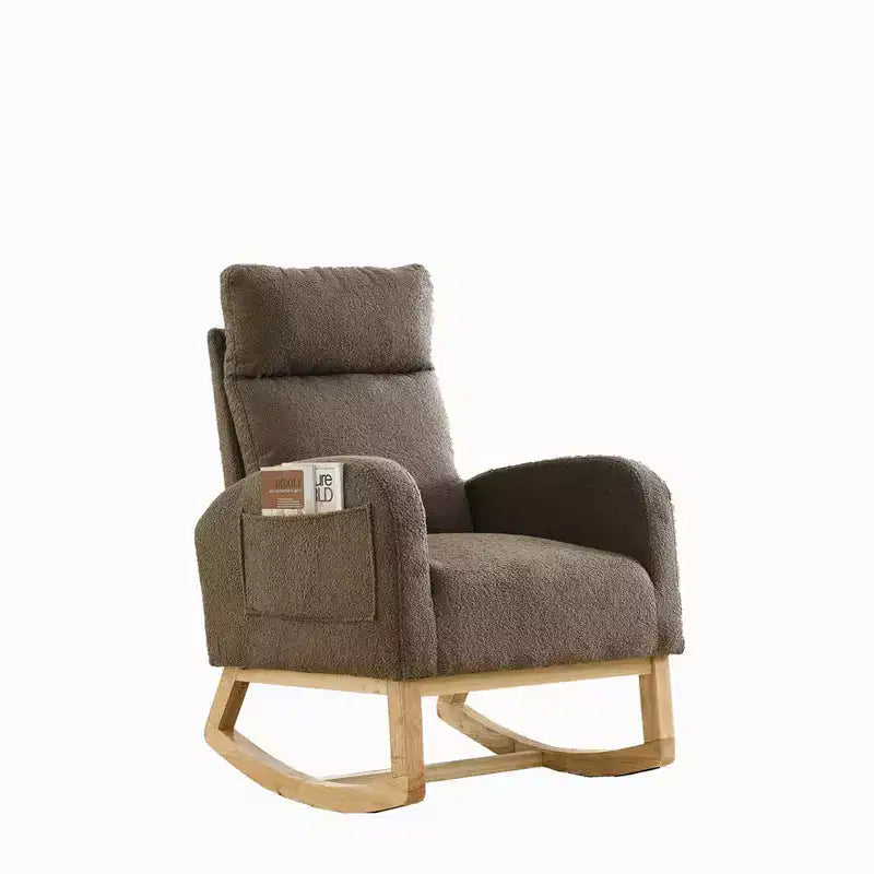 Fauteuil à bascule moderne pour chambre d'enfant, fauteuil à bascule rembourré avec poche latérale, fauteuil d'appoint en tissu Teddy, fauteuil de lecture confortable pour salon et chambre à coucher