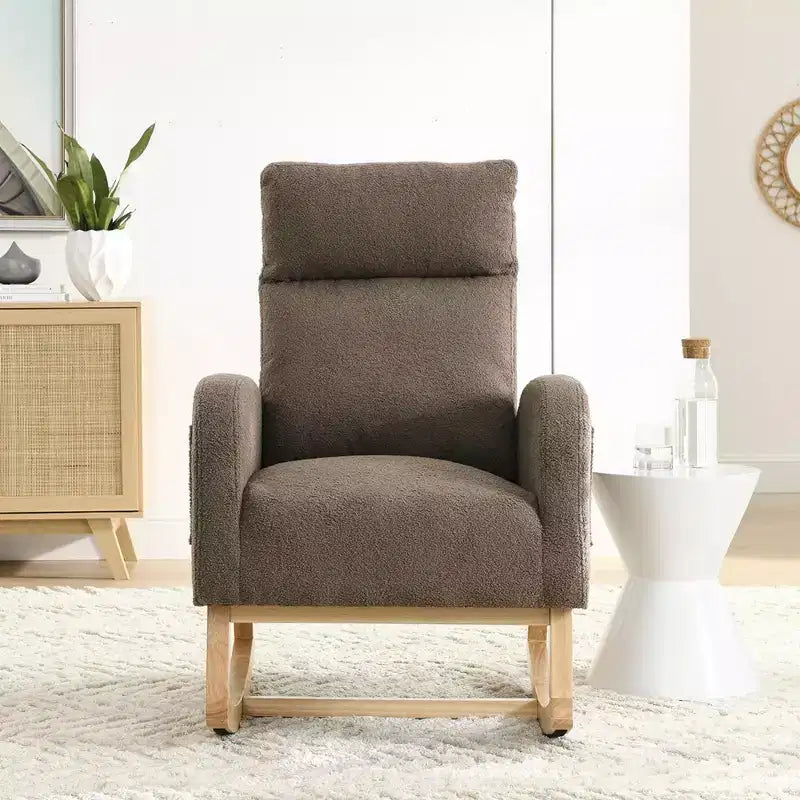 Fauteuil à bascule moderne pour chambre d'enfant, fauteuil à bascule rembourré avec poche latérale, fauteuil d'appoint en tissu Teddy, fauteuil de lecture confortable pour salon et chambre à coucher