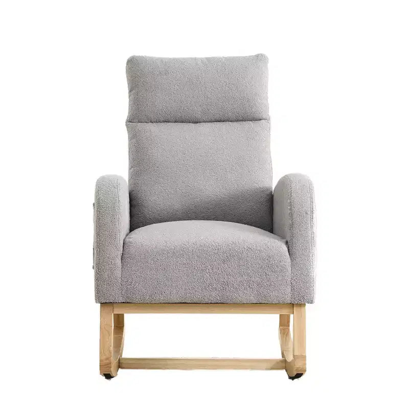 Fauteuil à bascule moderne pour chambre d'enfant, fauteuil à bascule rembourré avec poche latérale, fauteuil d'appoint en tissu Teddy, fauteuil de lecture confortable pour salon et chambre à coucher
