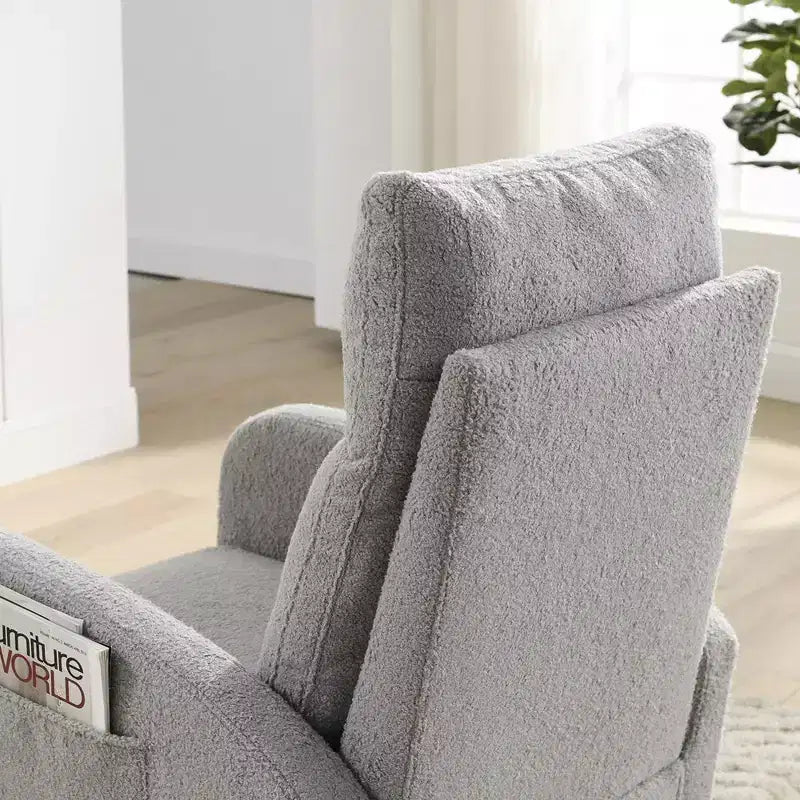 Fauteuil à bascule moderne pour chambre d'enfant, fauteuil à bascule rembourré avec poche latérale, fauteuil d'appoint en tissu Teddy, fauteuil de lecture confortable pour salon et chambre à coucher