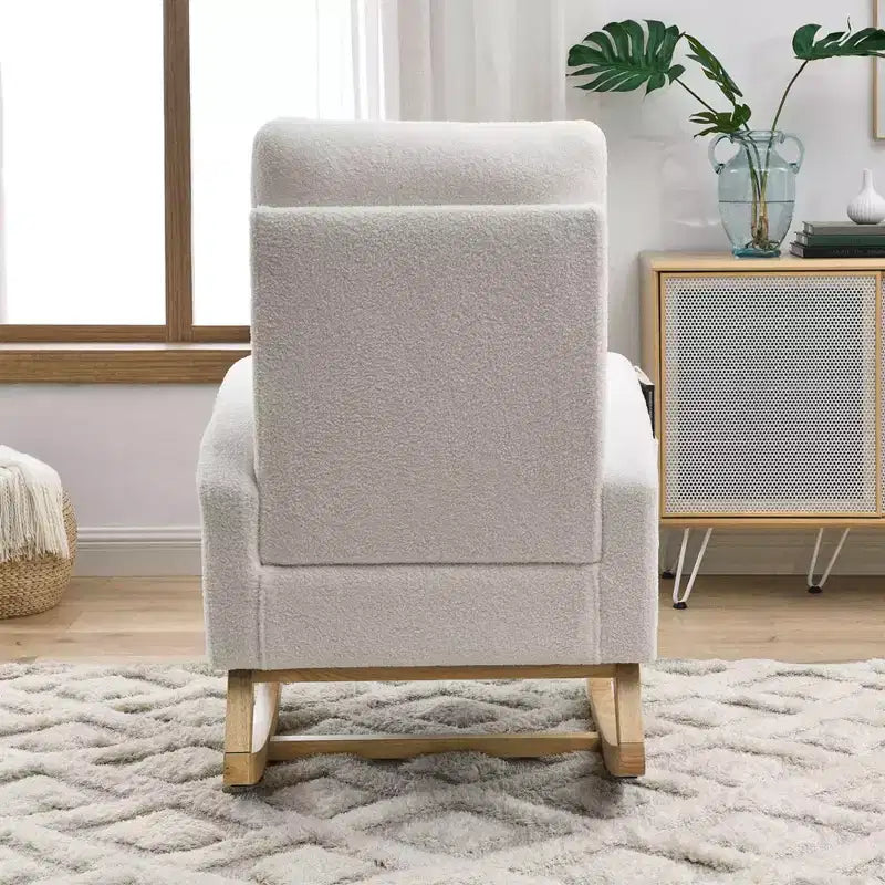Fauteuil à bascule moderne pour chambre d'enfant, fauteuil à bascule rembourré avec poche latérale, fauteuil d'appoint en tissu Teddy, fauteuil de lecture confortable pour salon et chambre à coucher