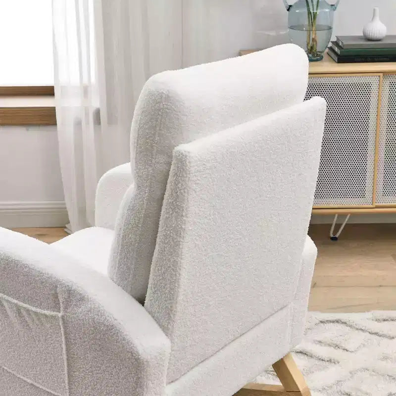 Fauteuil à bascule moderne pour chambre d'enfant, fauteuil à bascule rembourré avec poche latérale, fauteuil d'appoint en tissu Teddy, fauteuil de lecture confortable pour salon et chambre à coucher