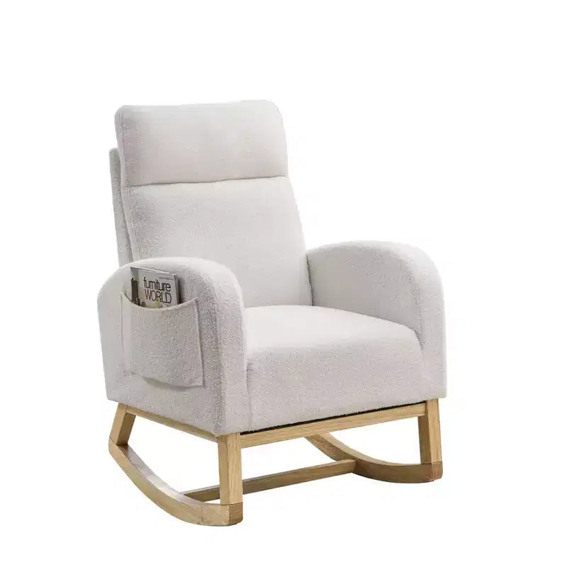 Fauteuil à bascule moderne pour chambre d'enfant, fauteuil à bascule rembourré avec poche latérale, fauteuil d'appoint en tissu Teddy, fauteuil de lecture confortable pour salon et chambre à coucher