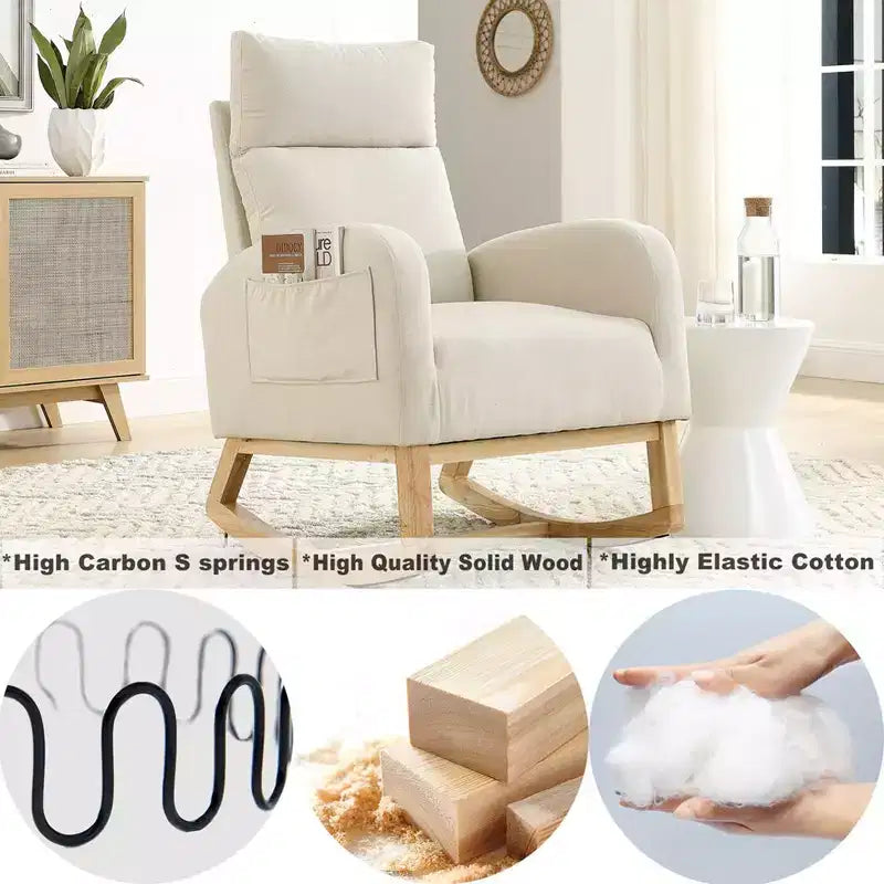 Fauteuil à bascule moderne pour chambre d'enfant, fauteuil à bascule rembourré avec poche latérale, fauteuil d'appoint en tissu Teddy, fauteuil de lecture confortable pour salon et chambre à coucher