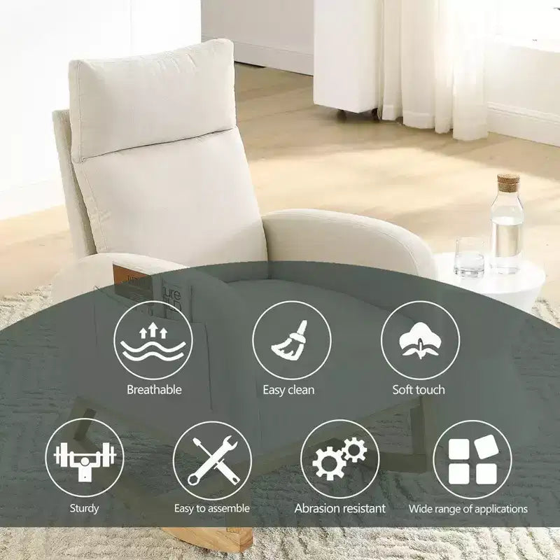 Fauteuil à bascule moderne pour chambre d'enfant, fauteuil à bascule rembourré avec poche latérale, fauteuil d'appoint en tissu Teddy, fauteuil de lecture confortable pour salon et chambre à coucher