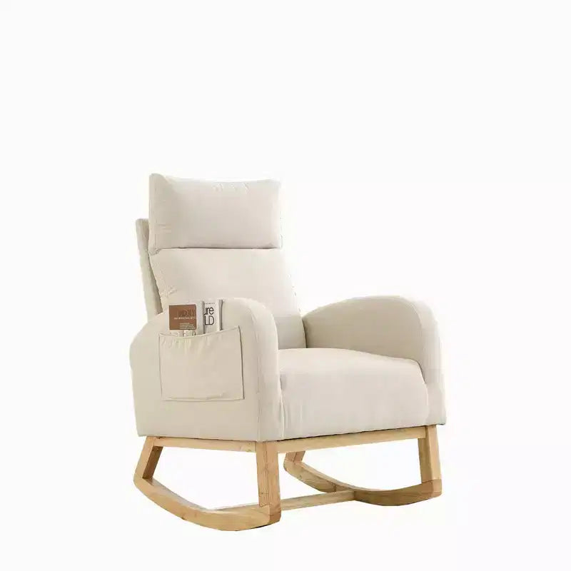 Fauteuil à bascule moderne pour chambre d'enfant, fauteuil à bascule rembourré avec poche latérale, fauteuil d'appoint en tissu Teddy, fauteuil de lecture confortable pour salon et chambre à coucher