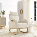 Modern Nursery Rocking Chair, Upholstered Glider Rocker with Side Pocket, Teddy Fabric Accent Armchair, Comfy Reading Chair for Living Room Bedroom
