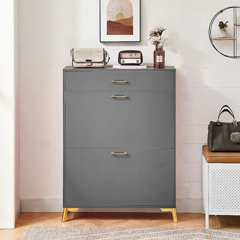 Meuble à chaussures moderne en bois avec tiroirs abattants