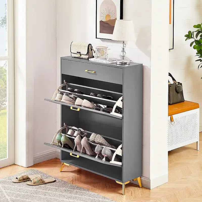 Meuble à chaussures moderne en bois avec tiroirs abattants