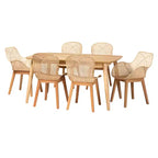 Ensemble de salle à manger 7 pièces moderne bohème en rotin et bois Emmali Baxton Studio