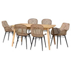 Ensemble de salle à manger 7 pièces moderne bohème en rotin et bois Emmali Baxton Studio