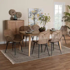 Baxton Studio Emmali Modern Bohemian Rattan and Wood 7-Piece Dining Set