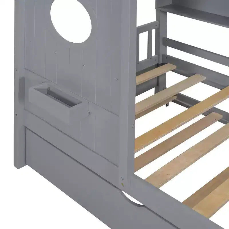 Lit cabane en bois, taille double/pleine, avec lit gigogne et étagère de rangement pour enfants, 4Q - ModernLuxe
