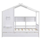 Lit cabane en bois, taille double/pleine, avec lit gigogne et étagère de rangement pour enfants, 4Q - ModernLuxe