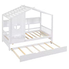 Lit cabane en bois, taille double/pleine, avec lit gigogne et étagère de rangement pour enfants, 4Q - ModernLuxe