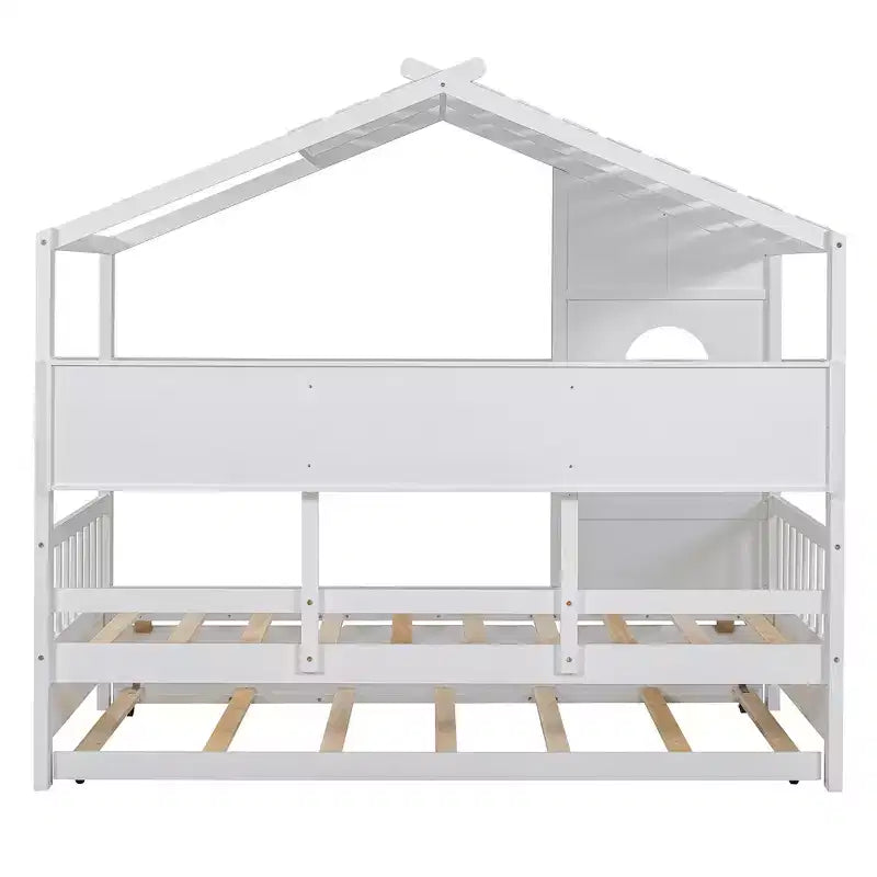 Lit cabane en bois, taille double/pleine, avec lit gigogne et étagère de rangement pour enfants, 4Q - ModernLuxe