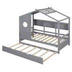 Lit cabane en bois, taille double/pleine, avec lit gigogne et étagère de rangement pour enfants, 4Q - ModernLuxe