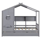Lit cabane en bois, taille double/pleine, avec lit gigogne et étagère de rangement pour enfants, 4Q - ModernLuxe
