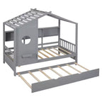 Lit cabane en bois, taille double/pleine, avec lit gigogne et étagère de rangement pour enfants, 4Q - ModernLuxe