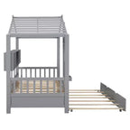 Lit cabane en bois, taille double/pleine, avec lit gigogne et étagère de rangement pour enfants, 4Q - ModernLuxe