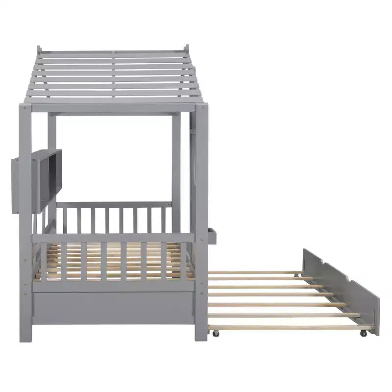 Lit cabane en bois, taille double/pleine, avec lit gigogne et étagère de rangement pour enfants, 4Q - ModernLuxe