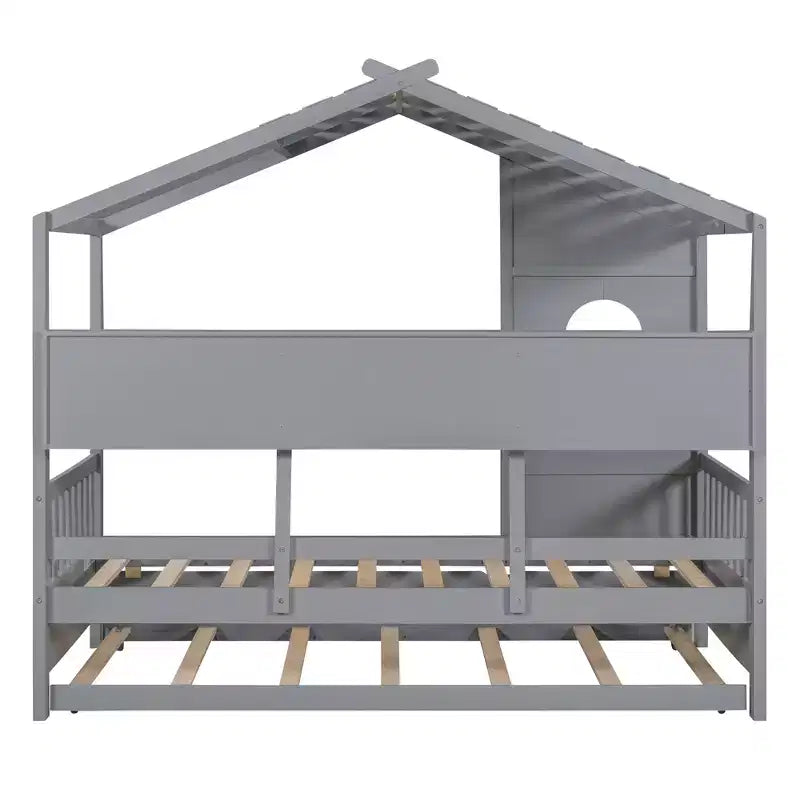 Lit cabane en bois, taille double/pleine, avec lit gigogne et étagère de rangement pour enfants, 4Q - ModernLuxe