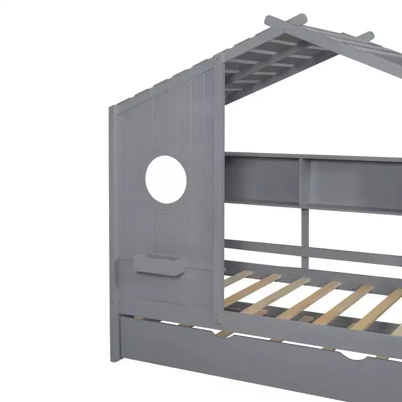Lit cabane en bois, taille double/pleine, avec lit gigogne et étagère de rangement pour enfants, 4Q - ModernLuxe