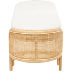 Banc ovale fait main en rotin avec coussin en tissu blanc - Marron - Roche River Decor - 18Px49Lx17H