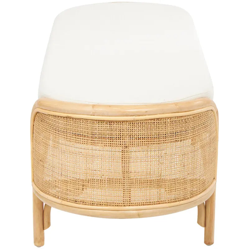 Banc ovale fait main en rotin avec coussin en tissu blanc - Marron - Roche River Decor - 18Px49Lx17H