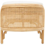 Banc ovale fait main en rotin avec coussin en tissu blanc - Marron - Roche River Decor - 18Px49Lx17H