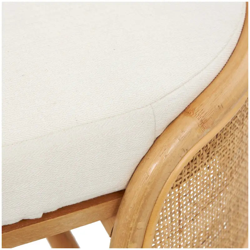Banc ovale fait main en rotin avec coussin en tissu blanc - Marron - Roche River Decor - 18Px49Lx17H