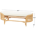 Banc ovale fait main en rotin avec coussin en tissu blanc - Marron - Roche River Decor - 18Px49Lx17H