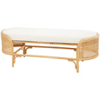 Banc ovale fait main en rotin avec coussin en tissu blanc - Marron - Roche River Decor - 18Px49Lx17H