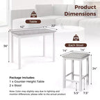 Costway Ensemble de table de bar 3 pièces Table à manger et 2 tabourets de bar en cuir PVC Marron rustique/Blanc