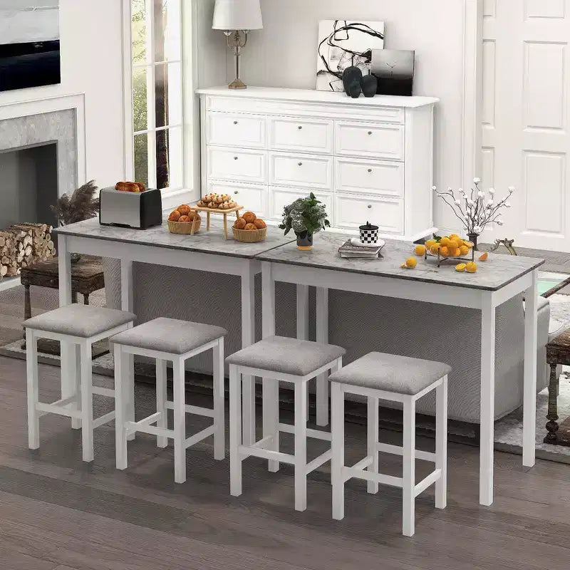 Costway Ensemble de table de bar 3 pièces Table à manger et 2 tabourets de bar en cuir PVC Marron rustique/Blanc