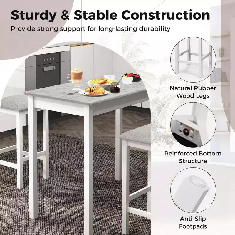 Costway Ensemble de table de bar 3 pièces Table à manger et 2 tabourets de bar en cuir PVC Marron rustique/Blanc