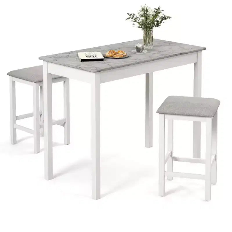 Costway Ensemble de table de bar 3 pièces Table à manger et 2 tabourets de bar en cuir PVC Marron rustique/Blanc
