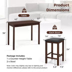 Costway Ensemble de table de bar 3 pièces Table à manger et 2 tabourets de bar en cuir PVC Marron rustique/Blanc