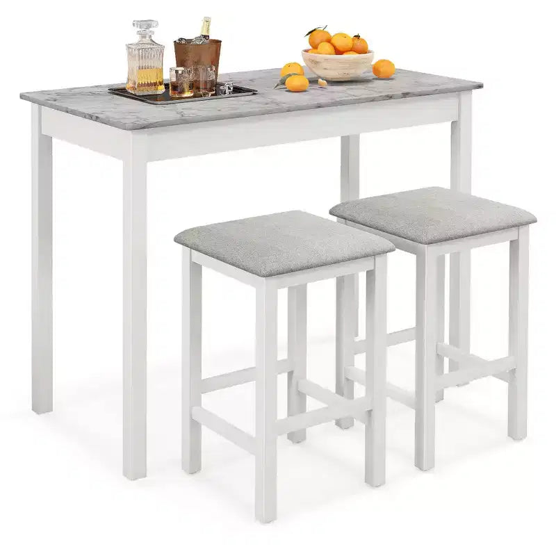 Costway Ensemble de table de bar 3 pièces Table à manger et 2 tabourets de bar en cuir PVC Marron rustique/Blanc