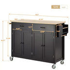 Îlot de cuisine mobile, Chariot de cuisine roulant avec 2 tiroirs, Meuble 4 portes, Îlot de cuisine sur roulettes pour cuisine d'hôtel ou salle à manger
