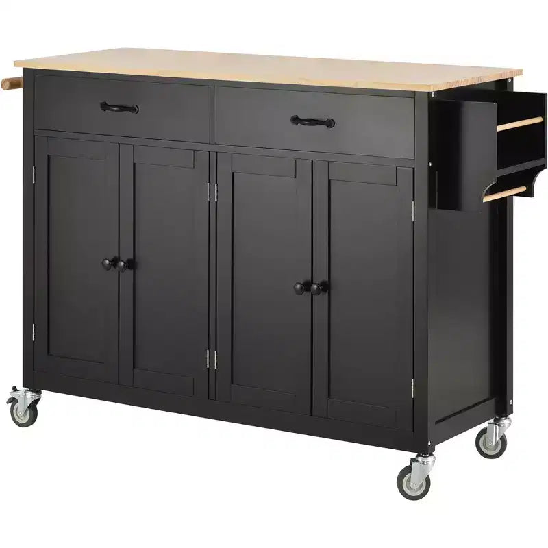 Îlot de cuisine mobile, Chariot de cuisine roulant avec 2 tiroirs, Meuble 4 portes, Îlot de cuisine sur roulettes pour cuisine d'hôtel ou salle à manger