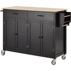 Îlot de cuisine mobile, Chariot de cuisine roulant avec 2 tiroirs, Meuble 4 portes, Îlot de cuisine sur roulettes pour cuisine d'hôtel ou salle à manger